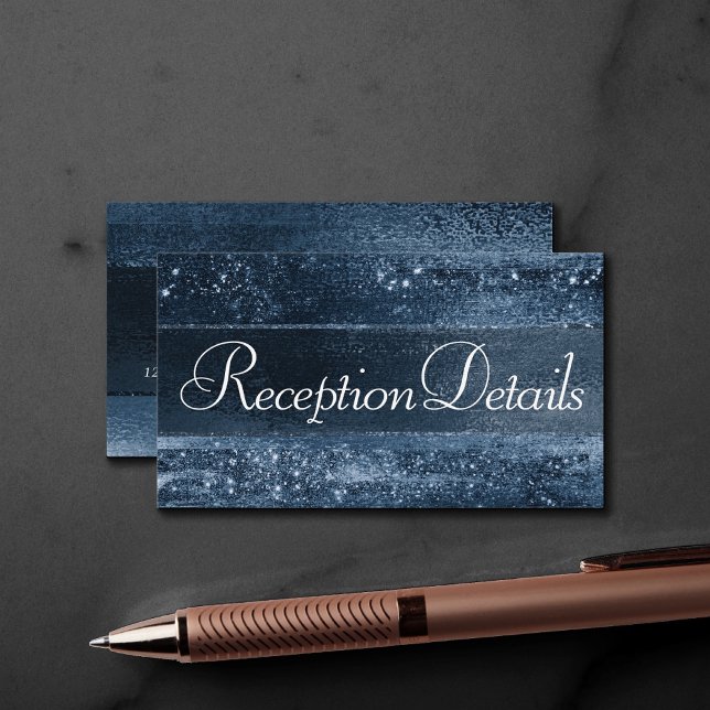 Glitzy Minimalism | Navy Blue Glitter Reception Enclosure Card (Creator Uploaded)