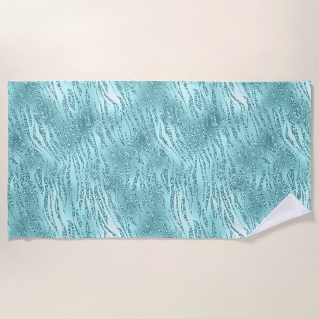 Glitzy Mint Zebra Print Beach Towel (Front)