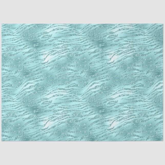 Glitzy Mint Zebra Print Tissue Paper (Front)