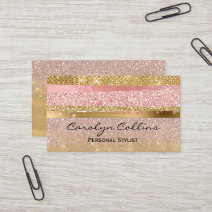 Glitzy Pink and Gold Glittery Business Card