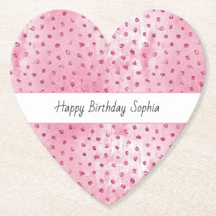 Glitzy Pink Dots Birthday Paper Coaster