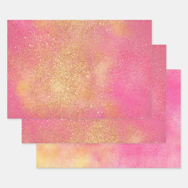 Glitzy Pink Gold Sparkle Shine  Wrapping Paper Sheet (Set)