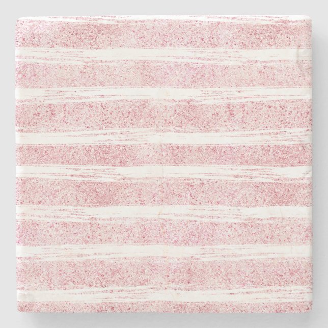 Glitzy Pink Stripes Stone Coaster (Front)
