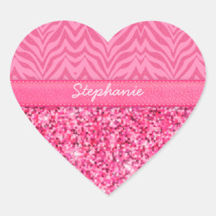 Glitzy Pink Zebra Heart Sticker