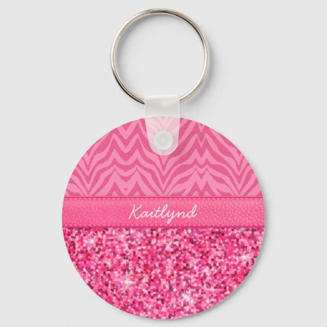 Glitzy Pink Zebra Key Ring (Front)