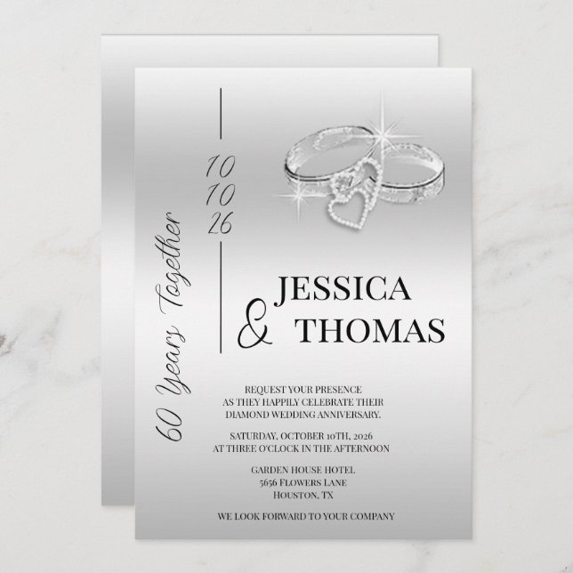 Glitzy Posh 60th Diamond Wedding Anniversary Invitation (Front/Back)