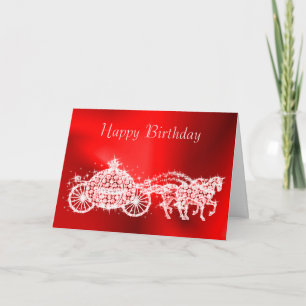 Glitzy Princess Red Coach & Horses Birthday Card