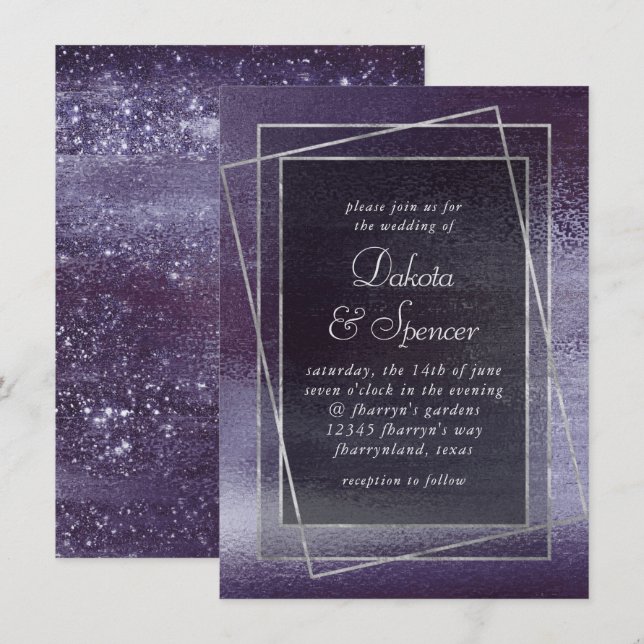 Glitzy Purple Glitter | Foil Sparkle Glam Wedding Invitation (Front/Back)