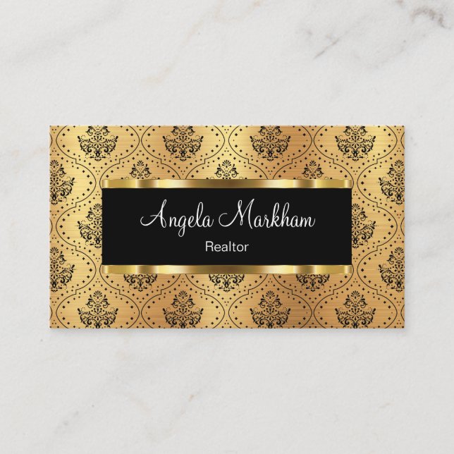 Glitzy Realtor Damask Pattern Business Card (Front)