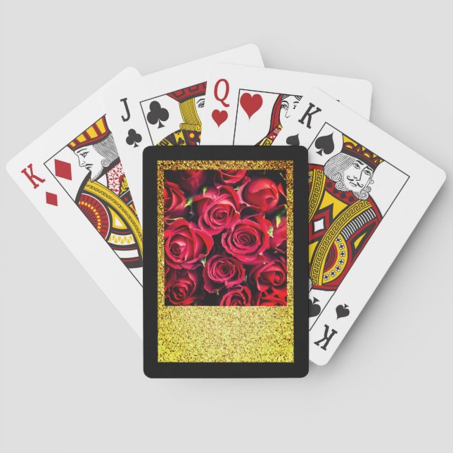 Glitzy Red Roses Playing Cards (Back)