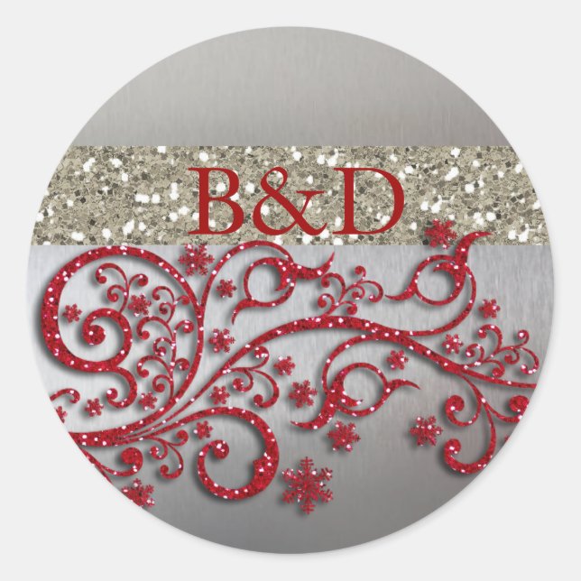 Glitzy Red Silver Glitter Personalised Seal (Front)