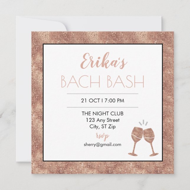Glitzy - Rose Gold Bash Bach Invitation (Front)
