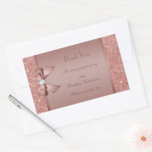 Glitzy Rose Gold Bow & Gem Birthday Party Rectangular Sticker