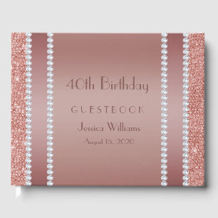 Glitzy Rose Gold & Diamond Gem Birthday Party Guest Book
