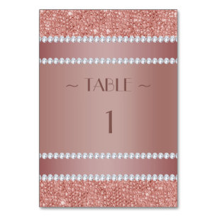 Glitzy Rose Gold & Diamond Gem Birthday Party Table Number