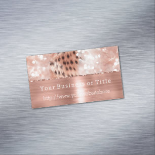 Glitzy Rose Gold Sparkle Cheetah Magnetic Business Card