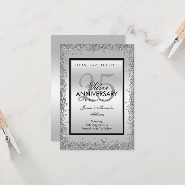 Glitzy Silver & Black 25th Wedding Anniversary (Front/Back In Situ)
