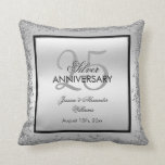 Glitzy Silver & Black 25th Wedding Anniversary  Cushion<br><div class="desc">Beautiful romantic, elegant glitzy and sparkly 25th Wedding Anniversary throw pillow. With a shiny glittery sequin silver border frame over a double silver and single black background..This example is for a 25th Silver Wedding Anniversary but can be used for any event. All text, font and font colour is fully customisable...</div>