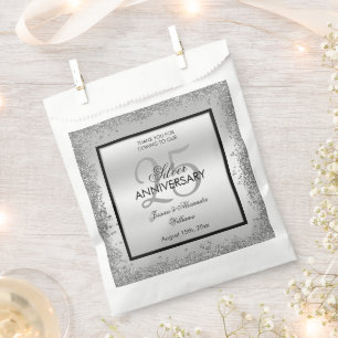 Glitzy Silver & Black 25th Wedding Anniversary  Favour Bags