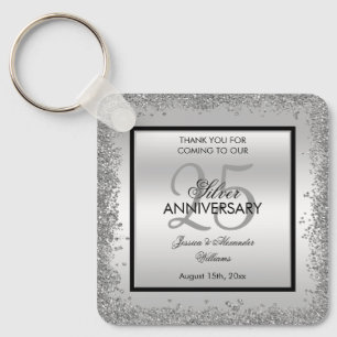 Glitzy Silver & Black 25th Wedding Anniversary     Key Ring