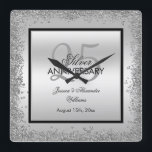 Glitzy Silver & Black 25th Wedding Anniversary Square Wall Clock<br><div class="desc">Beautiful romantic, elegant glitzy and sparkly 25th Wedding Anniversary wall clock. With a shiny glittery sequin silver border frame over a double silver and single black background..This example is for a 25th Silver Wedding Anniversary but can be used for any event. All text, font and font colour is fully customisable...</div>