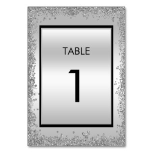 Glitzy Silver & Black 25th Wedding Anniversary Table Number
