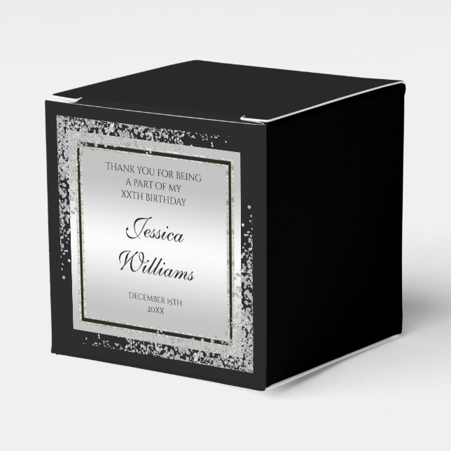 Glitzy Silver Confetti Corners Birthday Favour Box (Front Side)