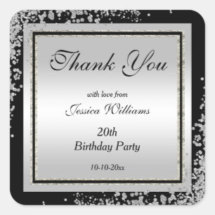 Glitzy Silver Confetti Corners Birthday Square Sticker
