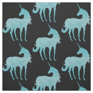 Glitzy Sparkle Aqua Unicorn Fabric