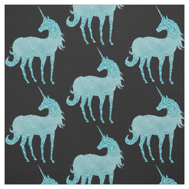 Glitzy Sparkle Aqua Unicorn Fabric (Swatch)