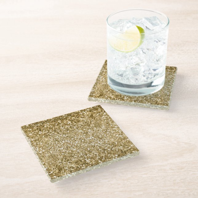Glitzy Sparkle Gold Glitter            Glass Coaster (Angled)