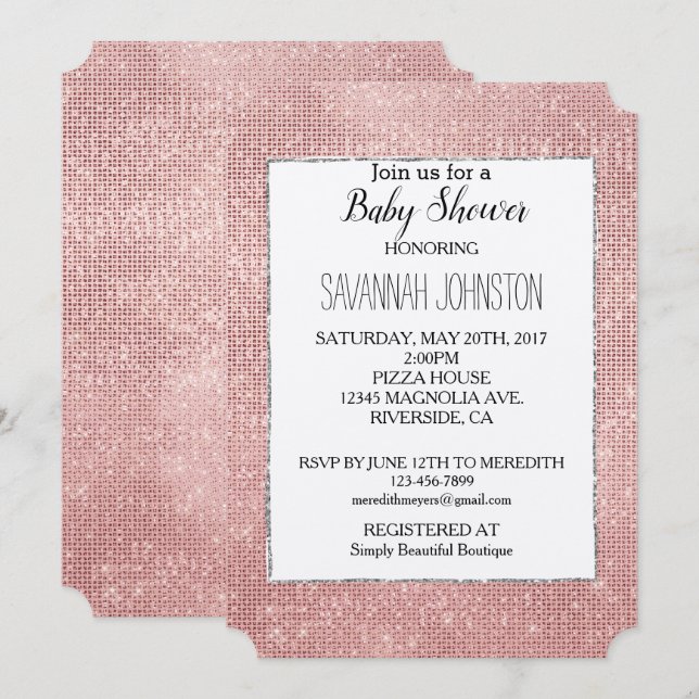 Glitzy Sparkle White Rose Gold Silver Invitation (Front/Back)