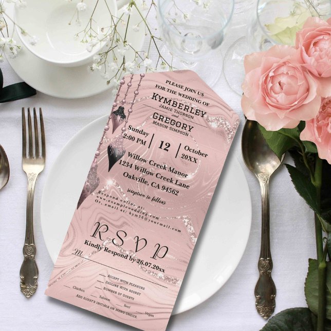 Glitzy Sparkly Blush Pink Silver Christmas All In One Invitation (Creator Uploaded)