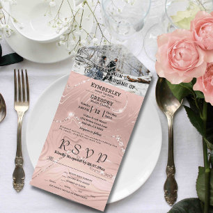 Glitzy Sparkly Blush Pink Silver Photo Email All In One Invitation