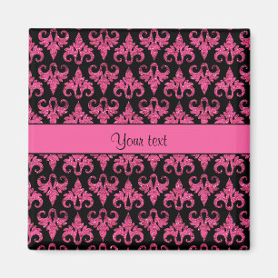 Glitzy Sparkly Hot Pink Glitter Damask Magnet