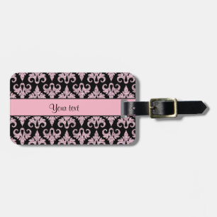 Glitzy Sparkly Pink Glitter Damask Luggage Tag