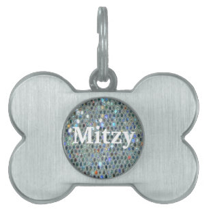 Glitzy Sparkly Silver Glitter Bling Pet ID Tag