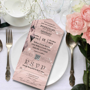 Glitzy Sparkly Silver Pink Christmas QR Code All In One Invitation