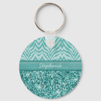 Glitzy Teal Zebra Key Ring