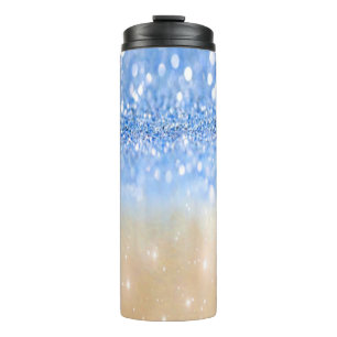 Glitzy Trendy Sparkle Blue and Gold Girly Glitter. Thermal Tumbler