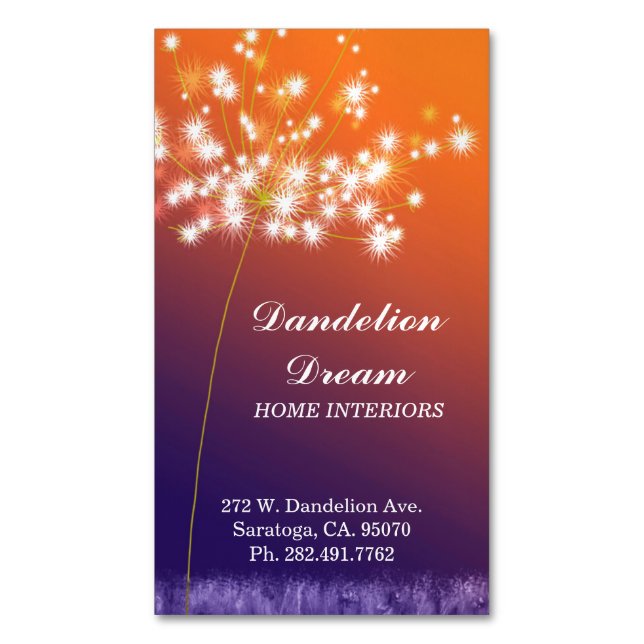 Glitzy Twilight Dandelion Magnetic Business Cards (Front Vertical)