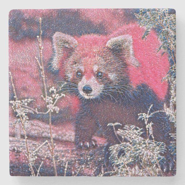 GlitzyAnimal_RedPanda_005 Stone Coaster (Front)