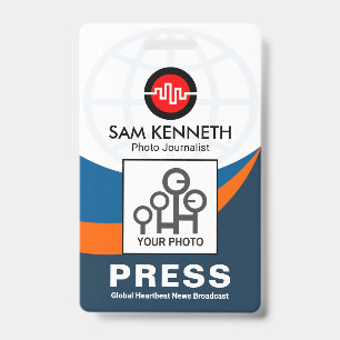 Global Blue Curvature Waves Press Photo Template ID Badge