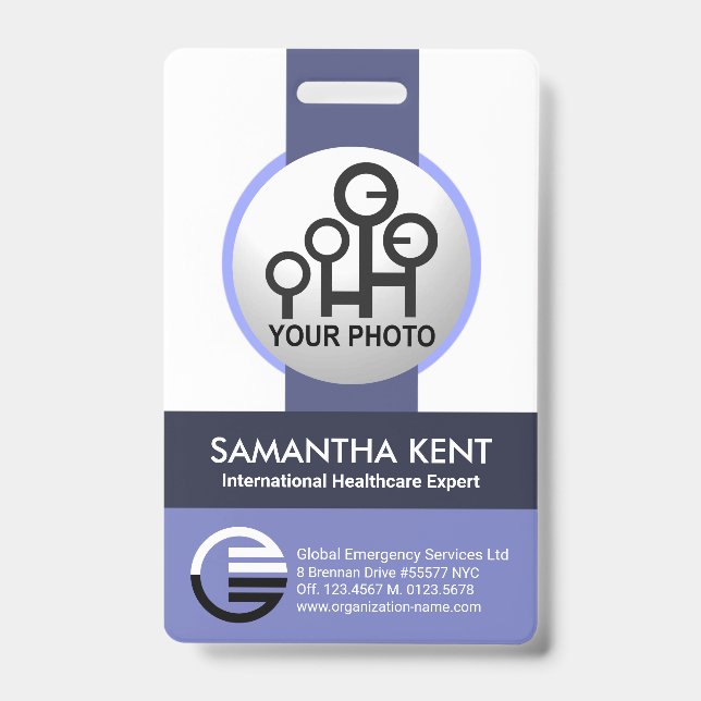 Global Blue Shades Stripe Photo Template Staff ID Badge (Front)