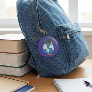 Global Education Graduation Cap Earth Smart Planet 7.5 Cm Round Badge