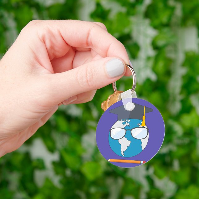 Global Education Graduation Cap Earth Smart Planet Key Ring (Creator Uploaded)