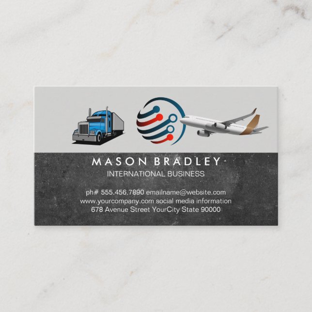 Global Logo | Semi Truck | Commercial Plane Business Card (Front)
