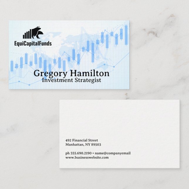 Global Map | Candle Stick Stock Graph Business Card (Front/Back)