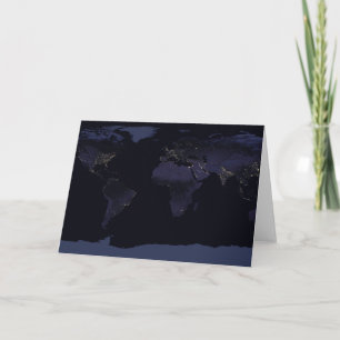 Global Map Earth's City Lights At Night. Card