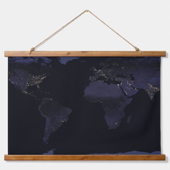 Global Map Earth's City Lights At Night. Hanging Tapestry (Front)